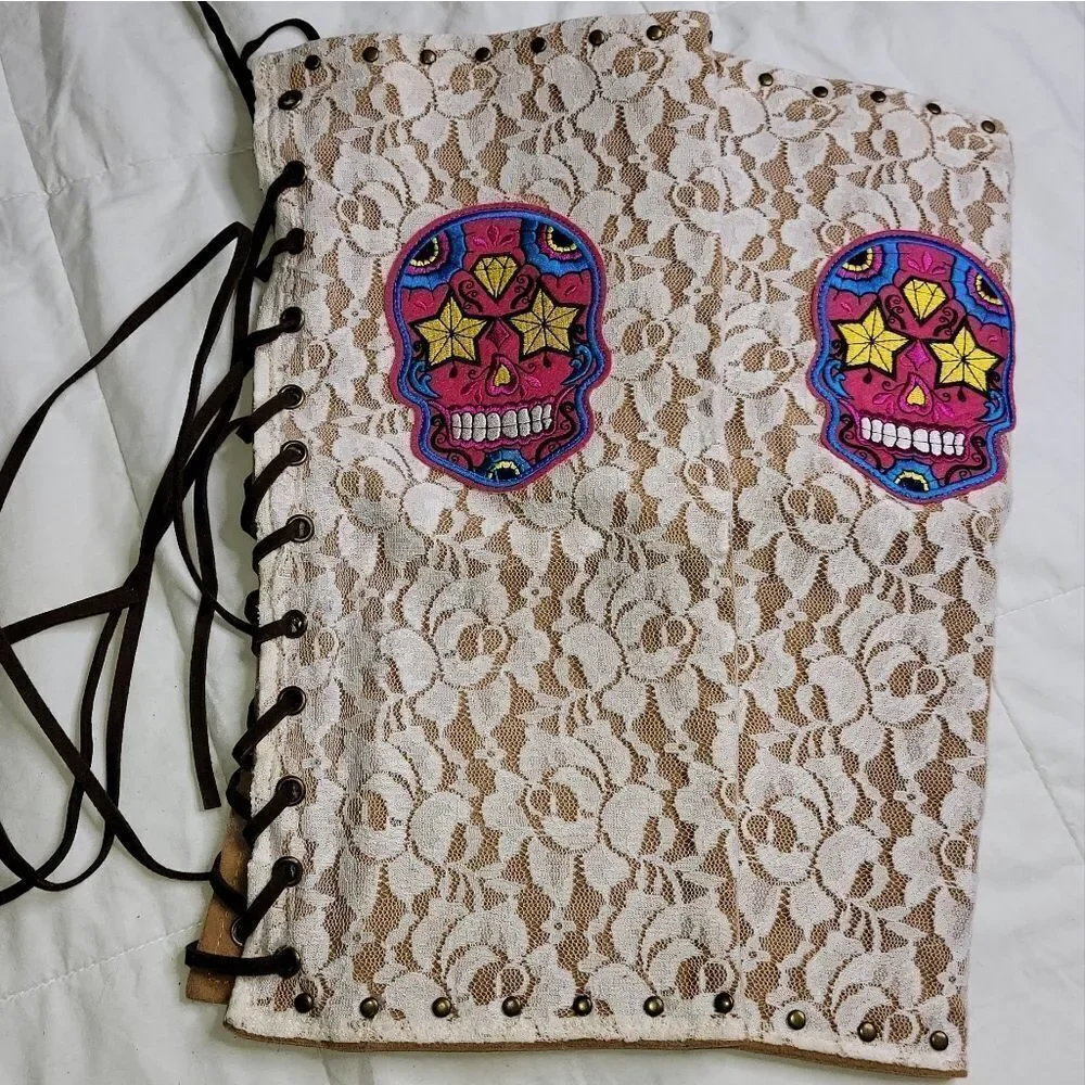 NWT Sugar Skull‎ Women's Tall Lace Cowboy Cowgirl Boot Covers Adjustable Size - Picture 6 of 6